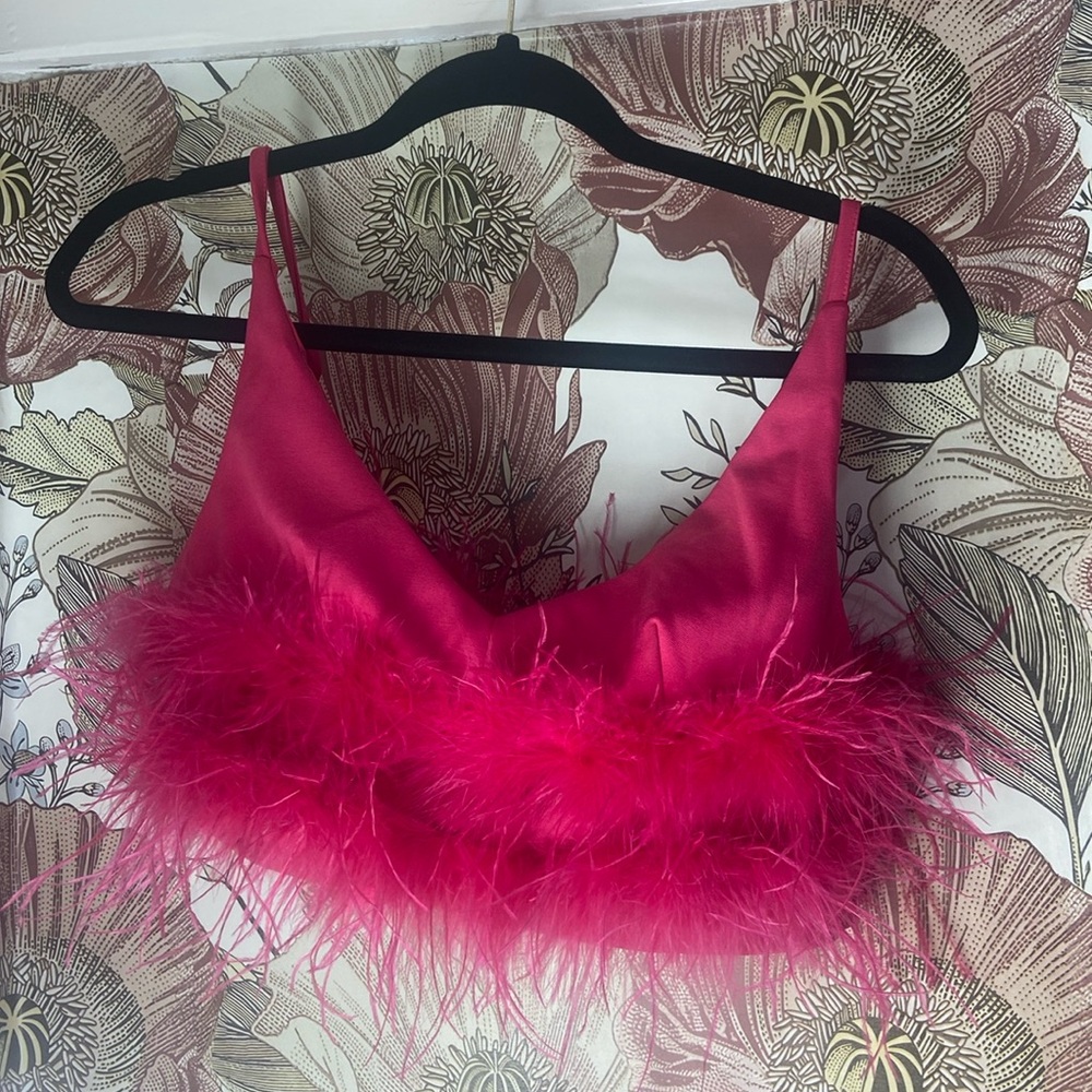 Beautiful hot pink feather crop top